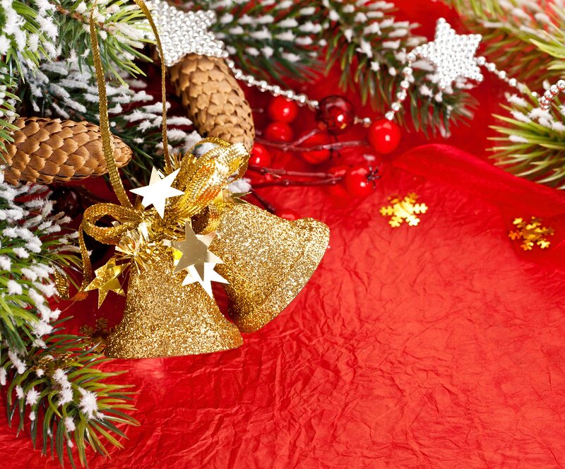 Gold Bells on Pine Branches