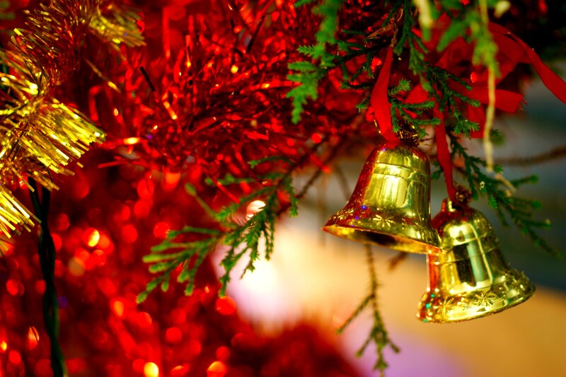 Gold Bells on Tree — Red