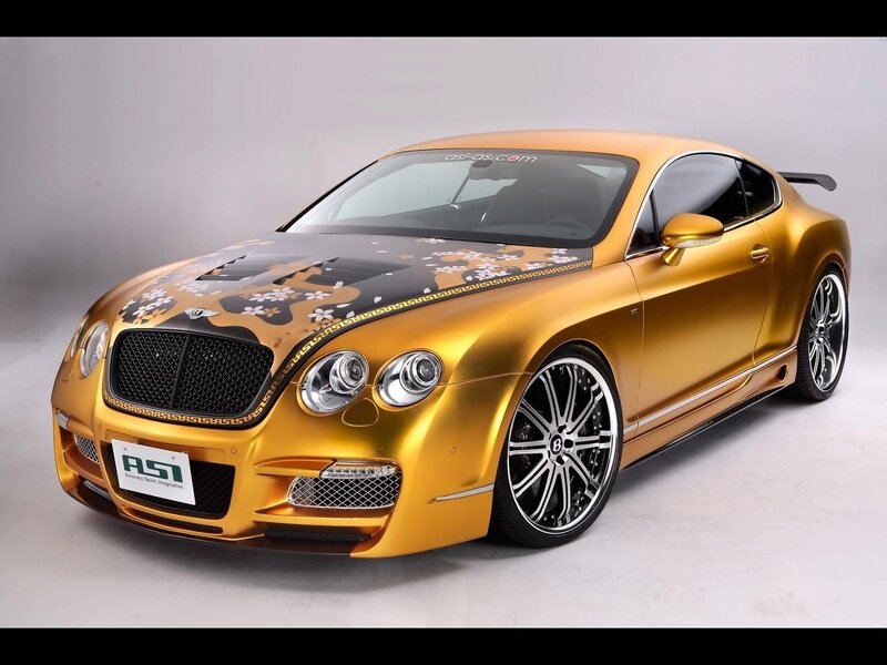 Gold Bentley Coupe — Showcase, Photograph, Cherry Blossoms, Custom Wheels, Hood Graphics