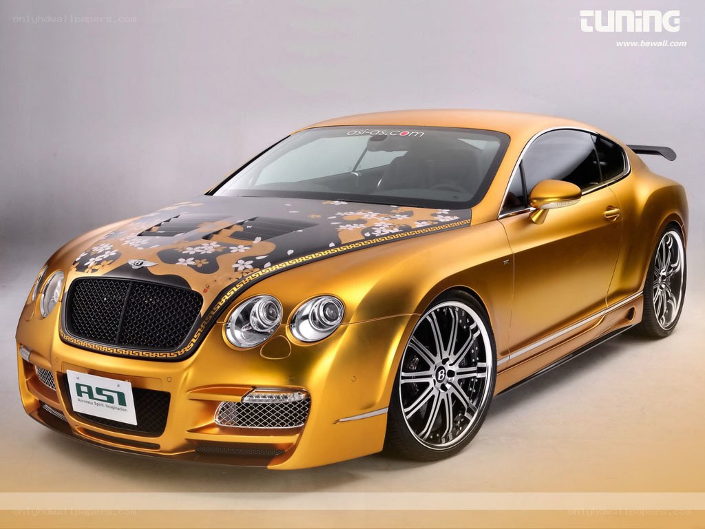 gold bentley with custom graphics