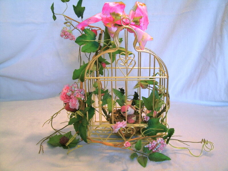 Gold Birdcage with Flowers