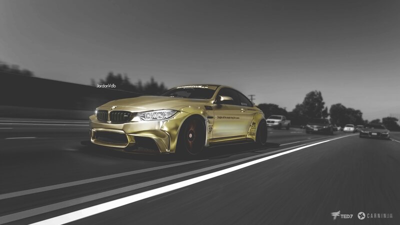 Gold BMW M4 on Highway
