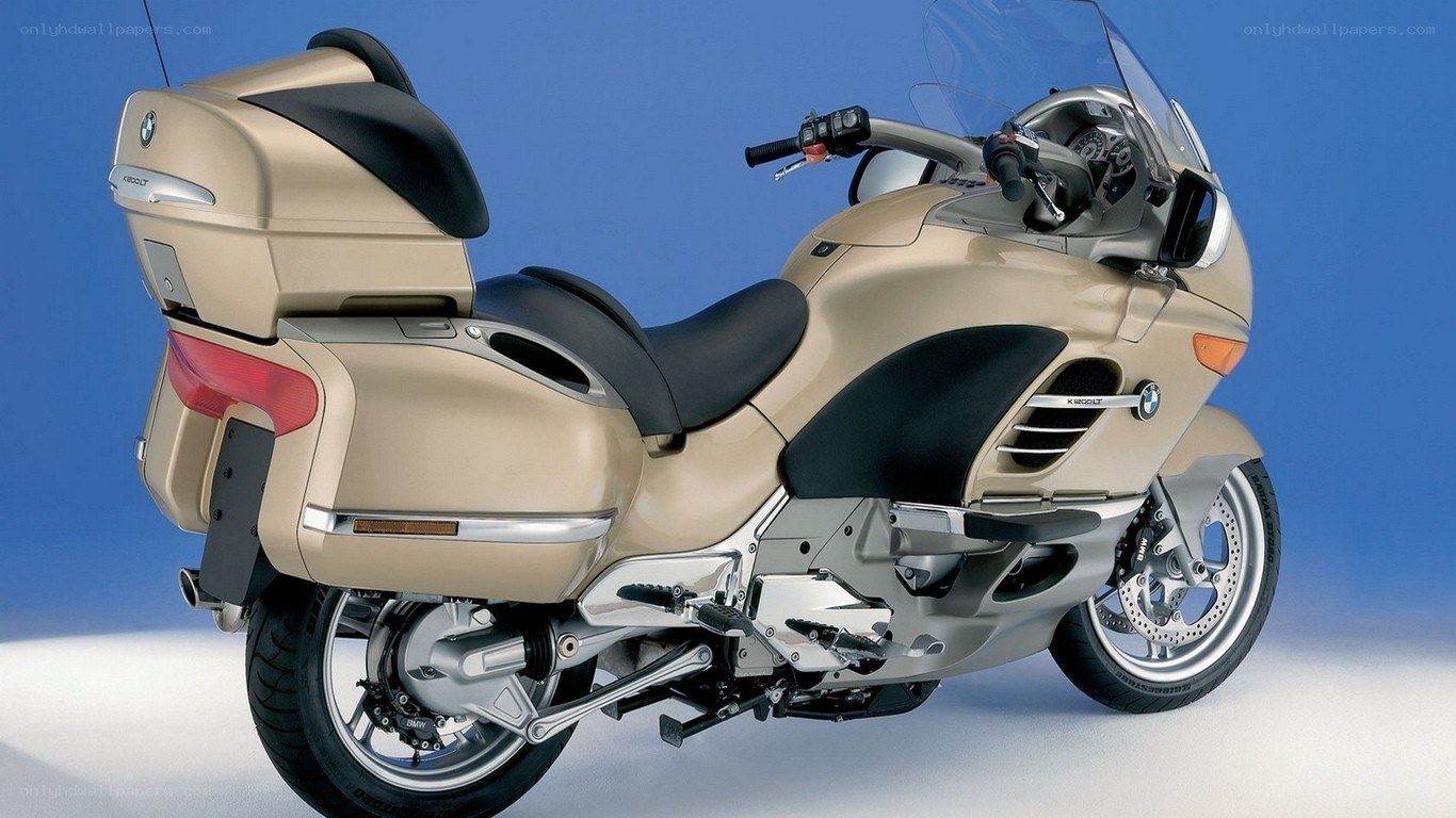 gold BMW touring motorcycle