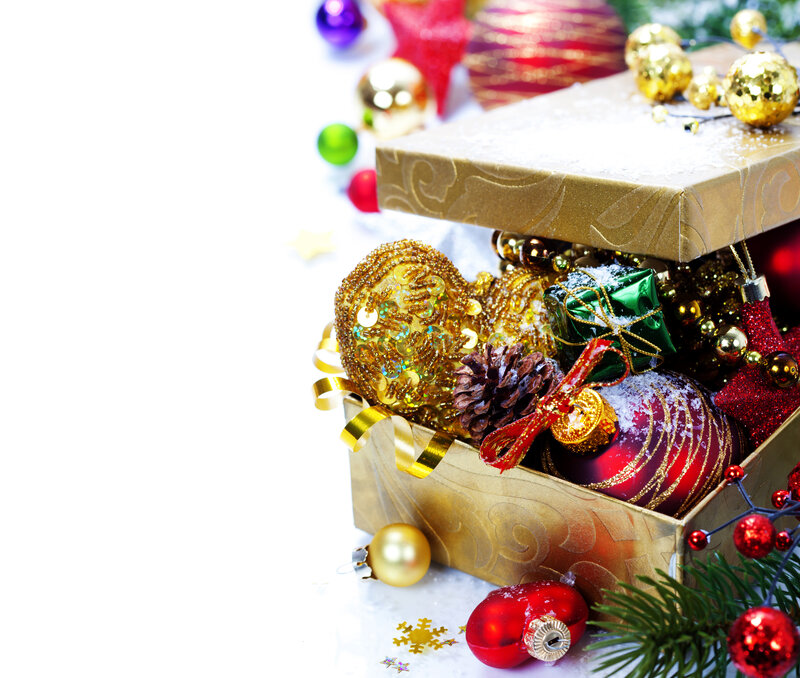 Gold Box with Ornaments — Festive