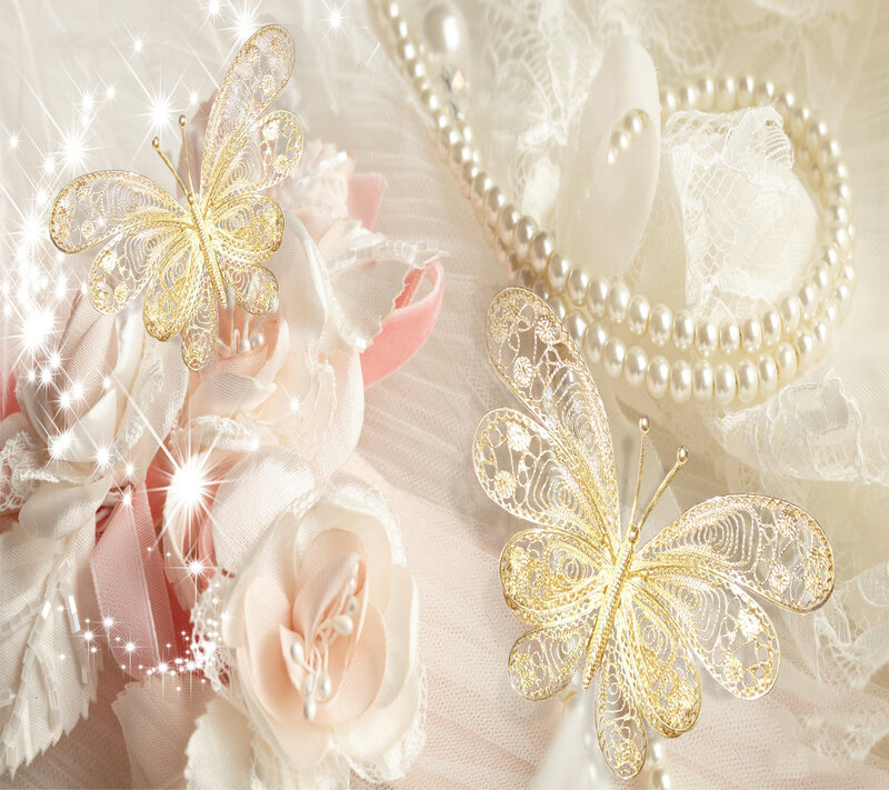 Gold Butterfly Brooches — White