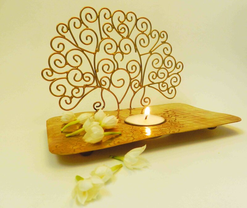 Gold Candle Holder with Flowers