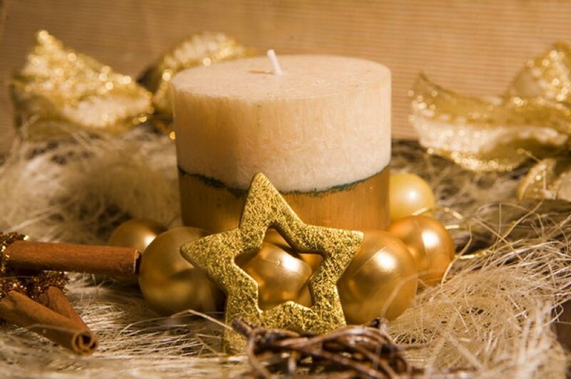Gold Candle with Ornaments — Festive
