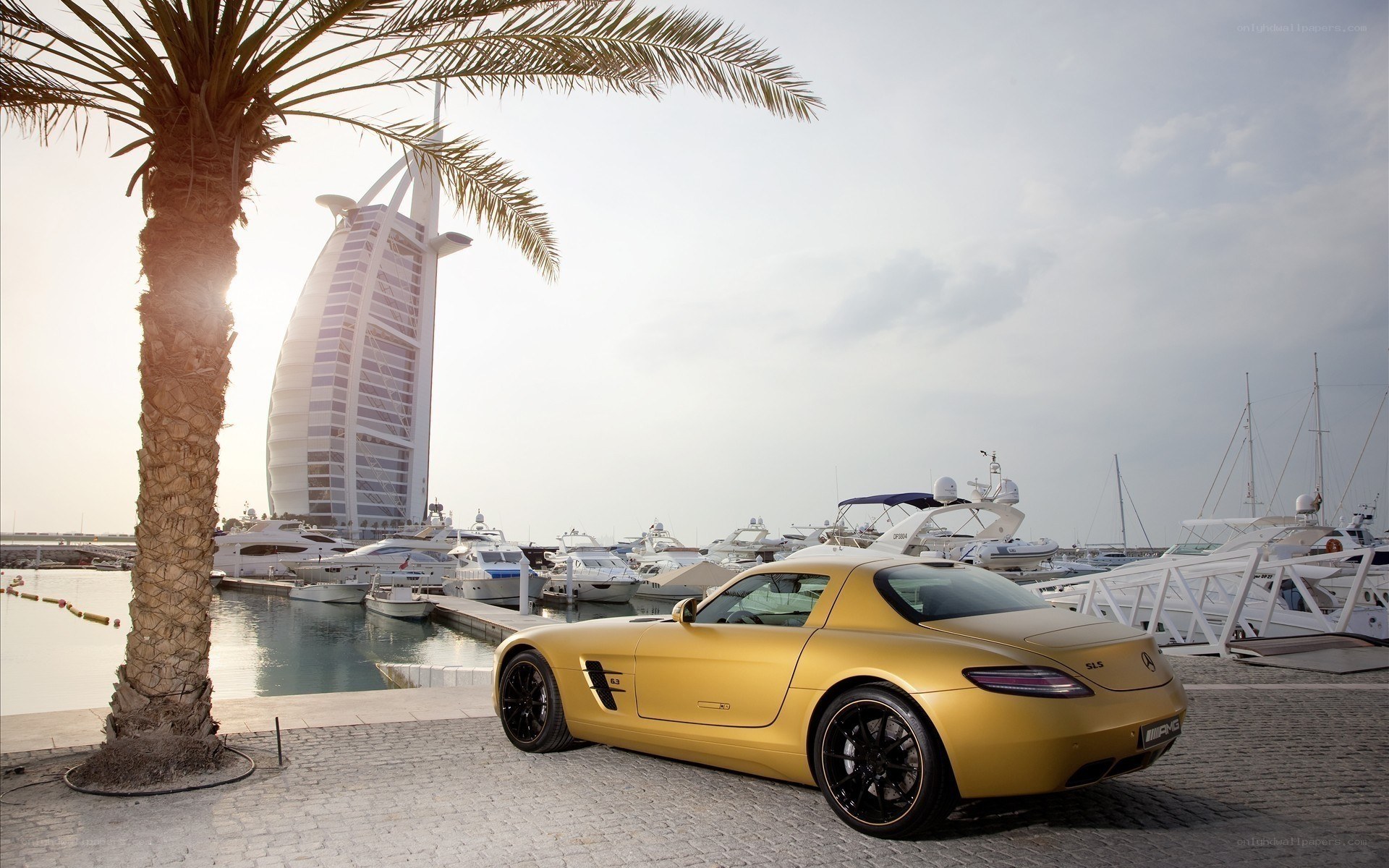 Gold car at Dubai marina