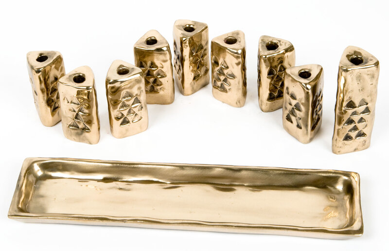 Gold ceramic candle holders