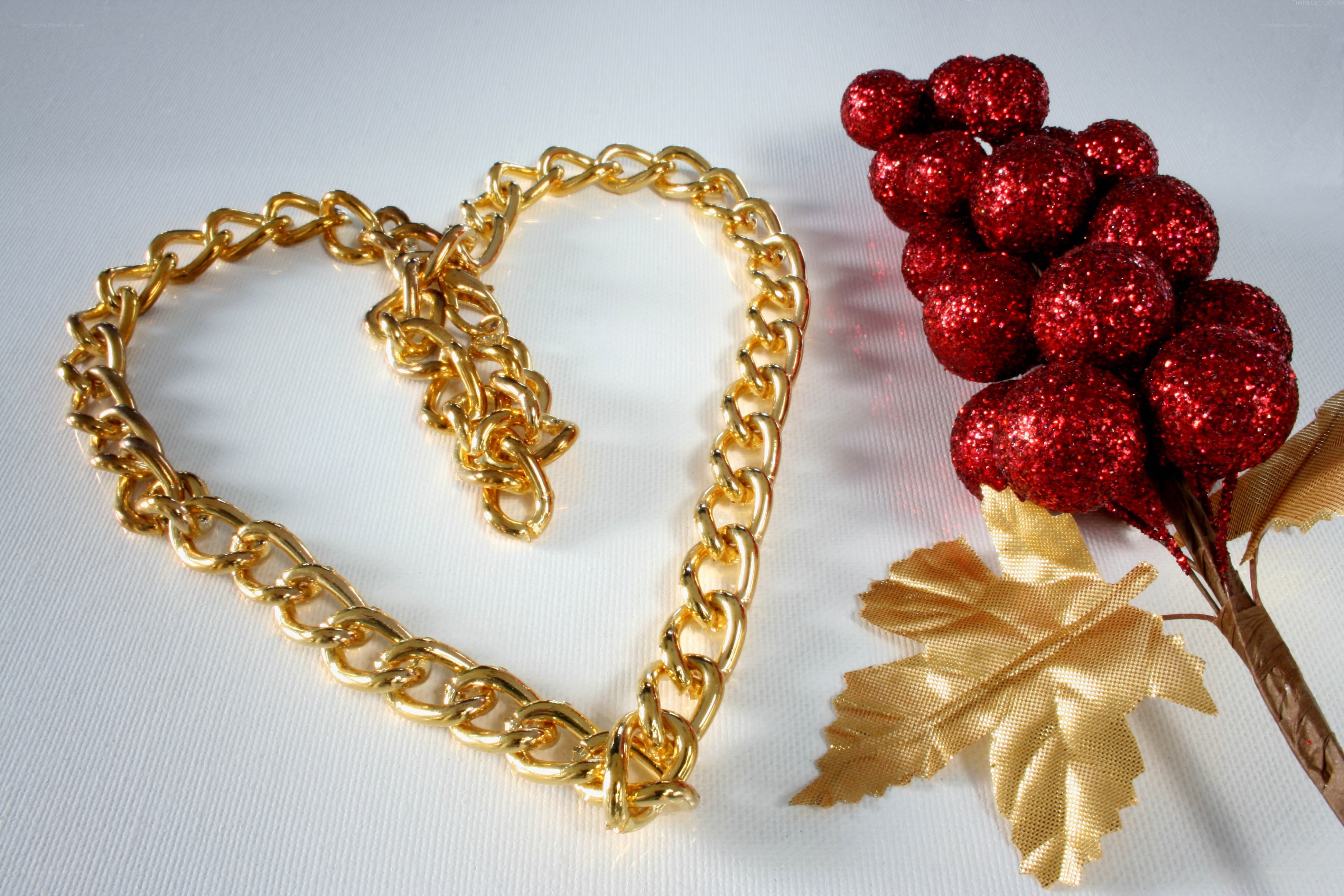 gold chain heart with red berries