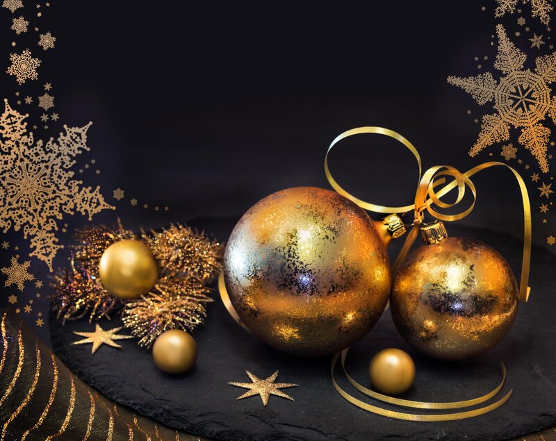 Gold Christmas Ornaments — Black, Festive