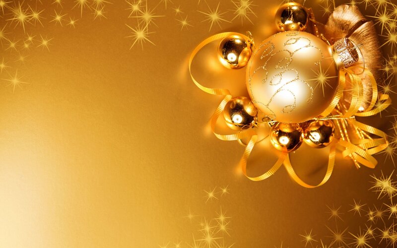 Gold Christmas Ornaments — Festive, Photograph, Ribbons, Stars, Bow