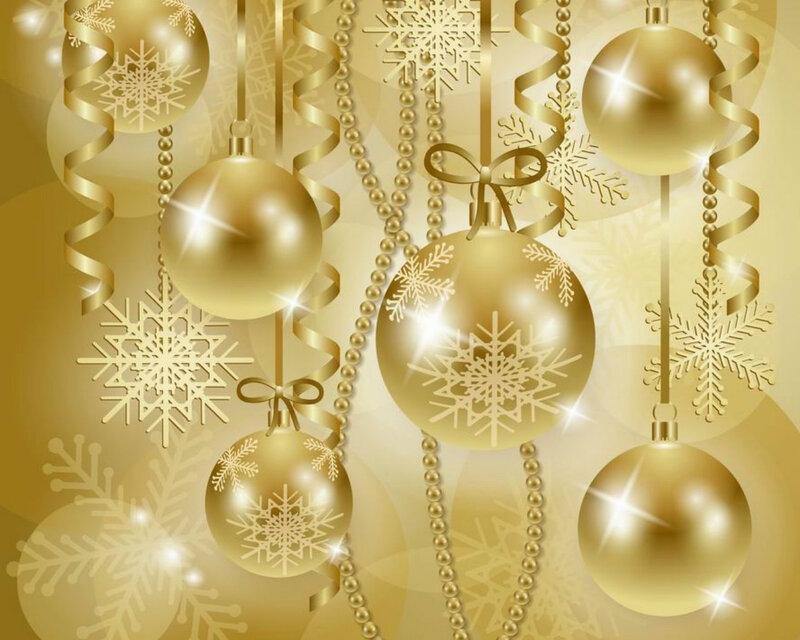 Gold Christmas Ornaments — Festive, Winter, Digital Art, Snowflakes