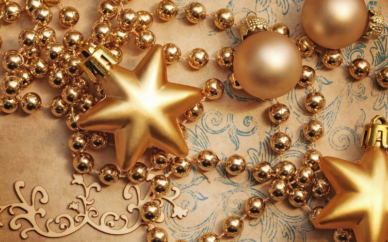 Gold Christmas Ornaments — Festive, Winter, Photograph, Star, Beads