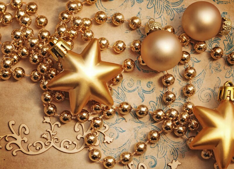 Gold Christmas Ornaments — Festive, Winter, Photograph, Star