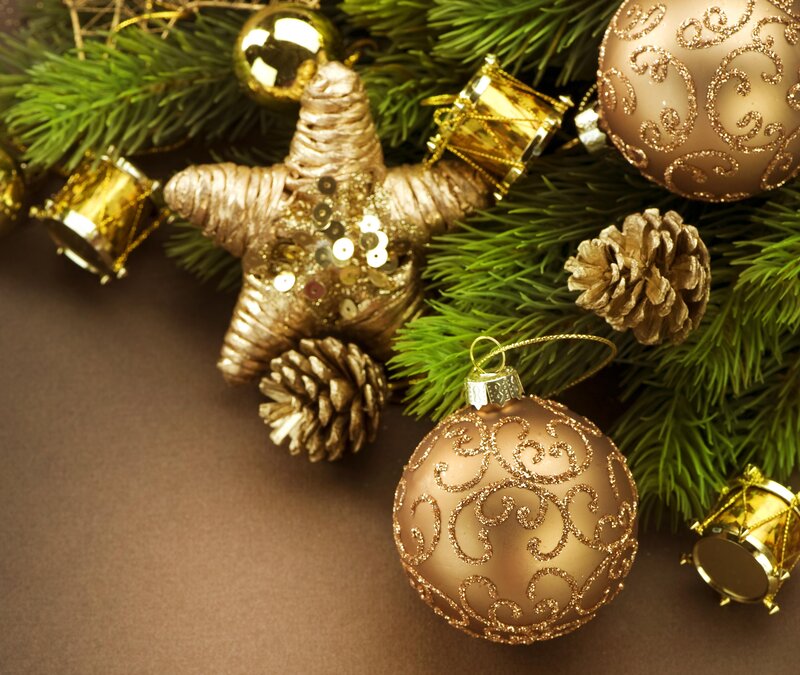Gold Christmas Ornaments — Green