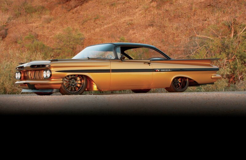 Gold Classic Car — Dramatic, Sunset