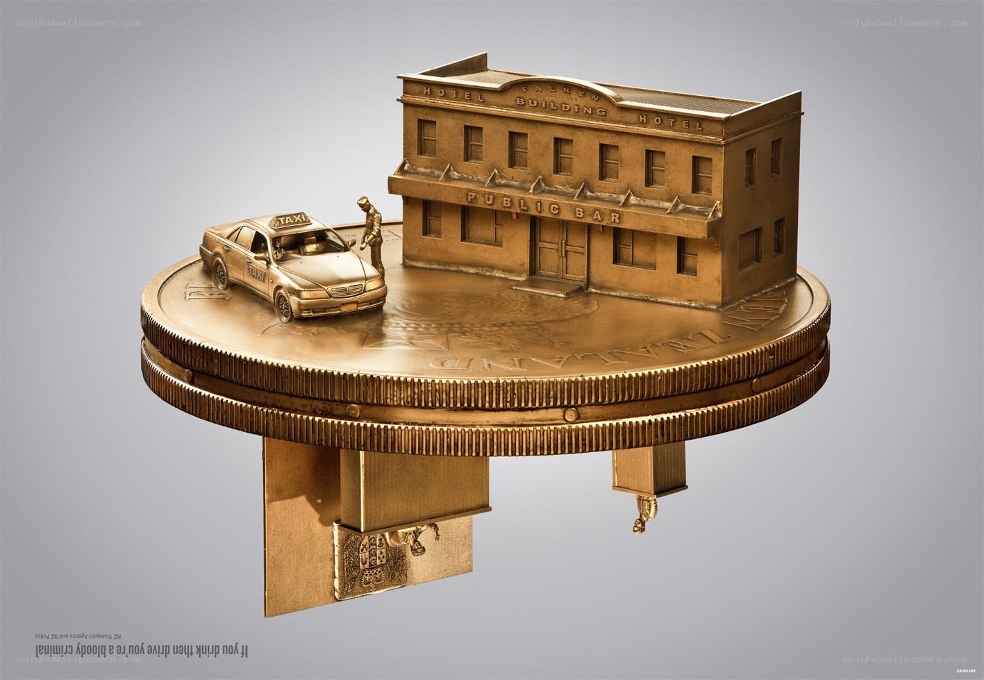 Gold coin with miniature scene