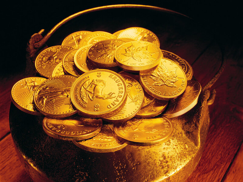 gold coins in a pot