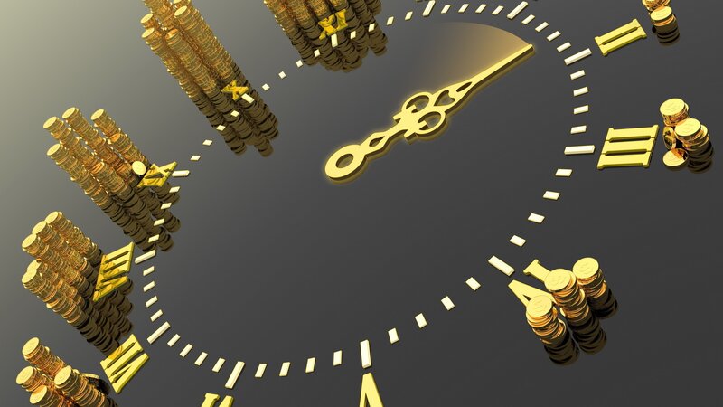 Gold Coins on Clock Face — Abstract, 3d Render