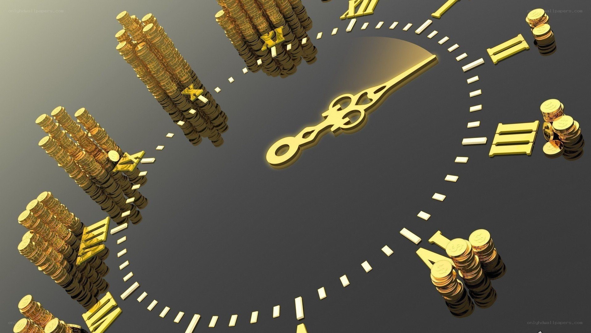 gold coins on clock face