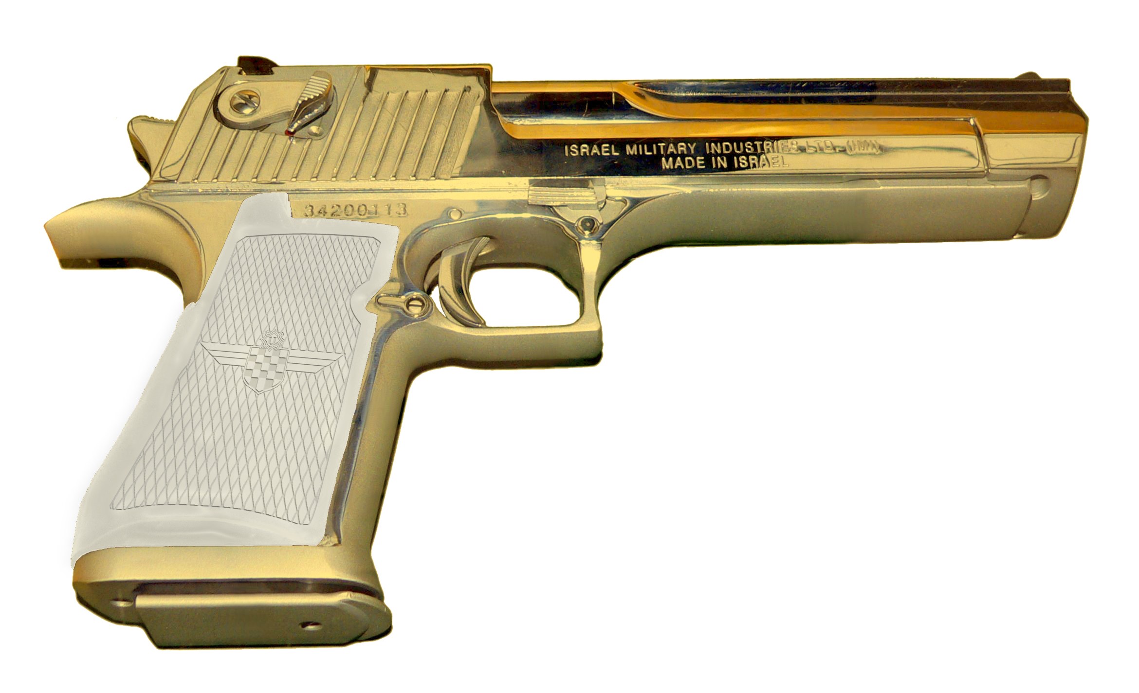 gold-colored pistol
