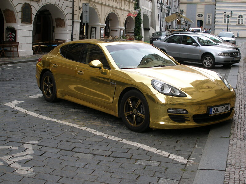 Gold-colored Porsche Panamera