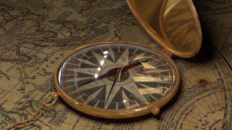Gold Compass on Map