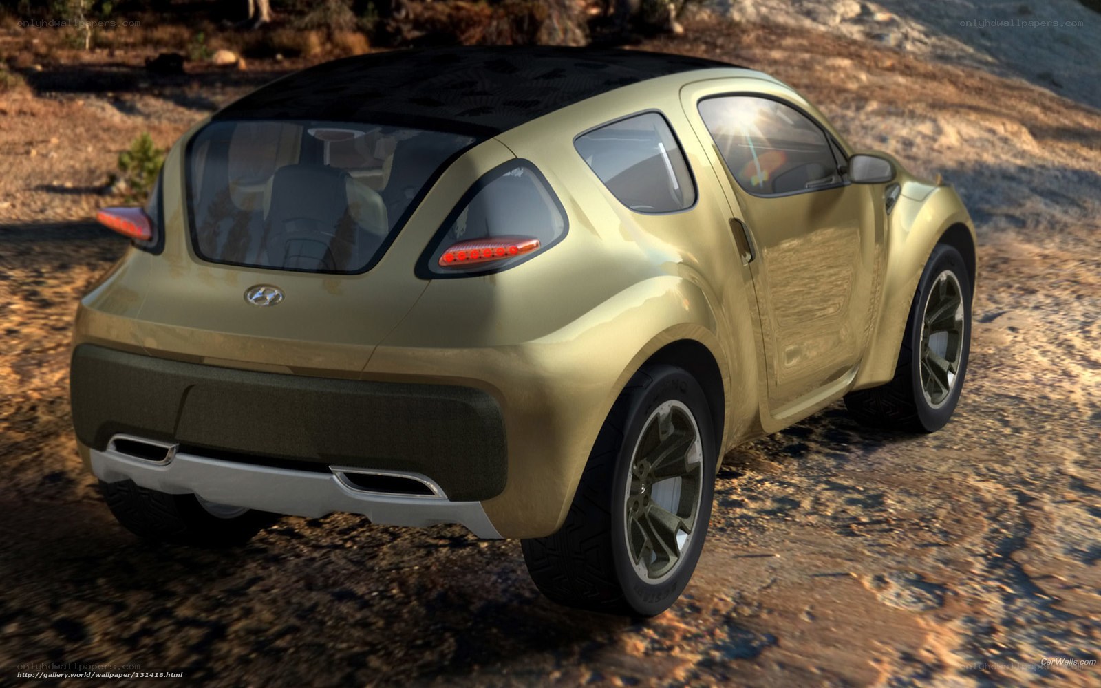 gold concept car on dirt