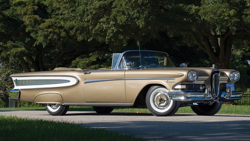 Gold Convertible Car — Serene, Afternoon, Photograph, Trees, Road
