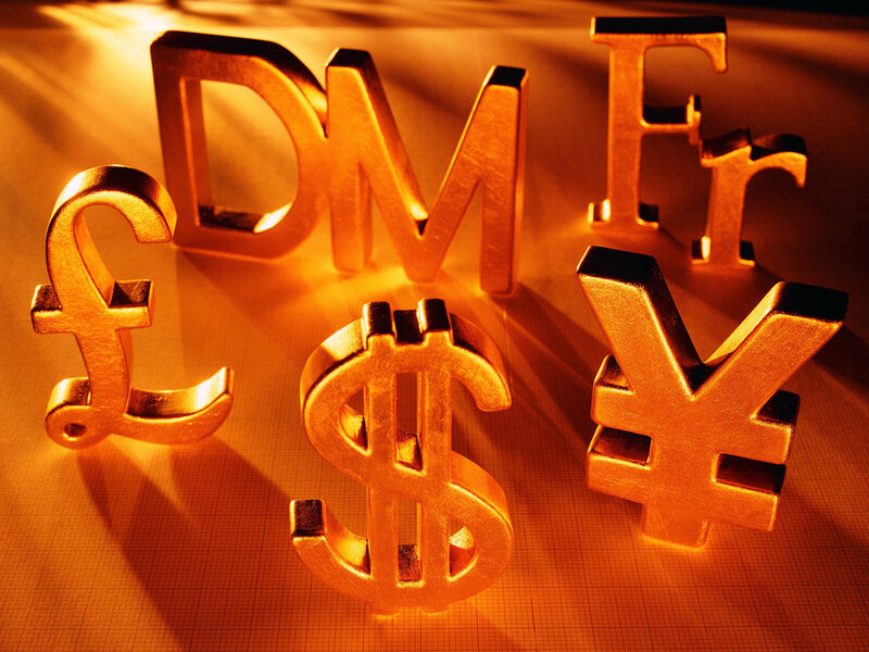 Gold currency symbols on grid