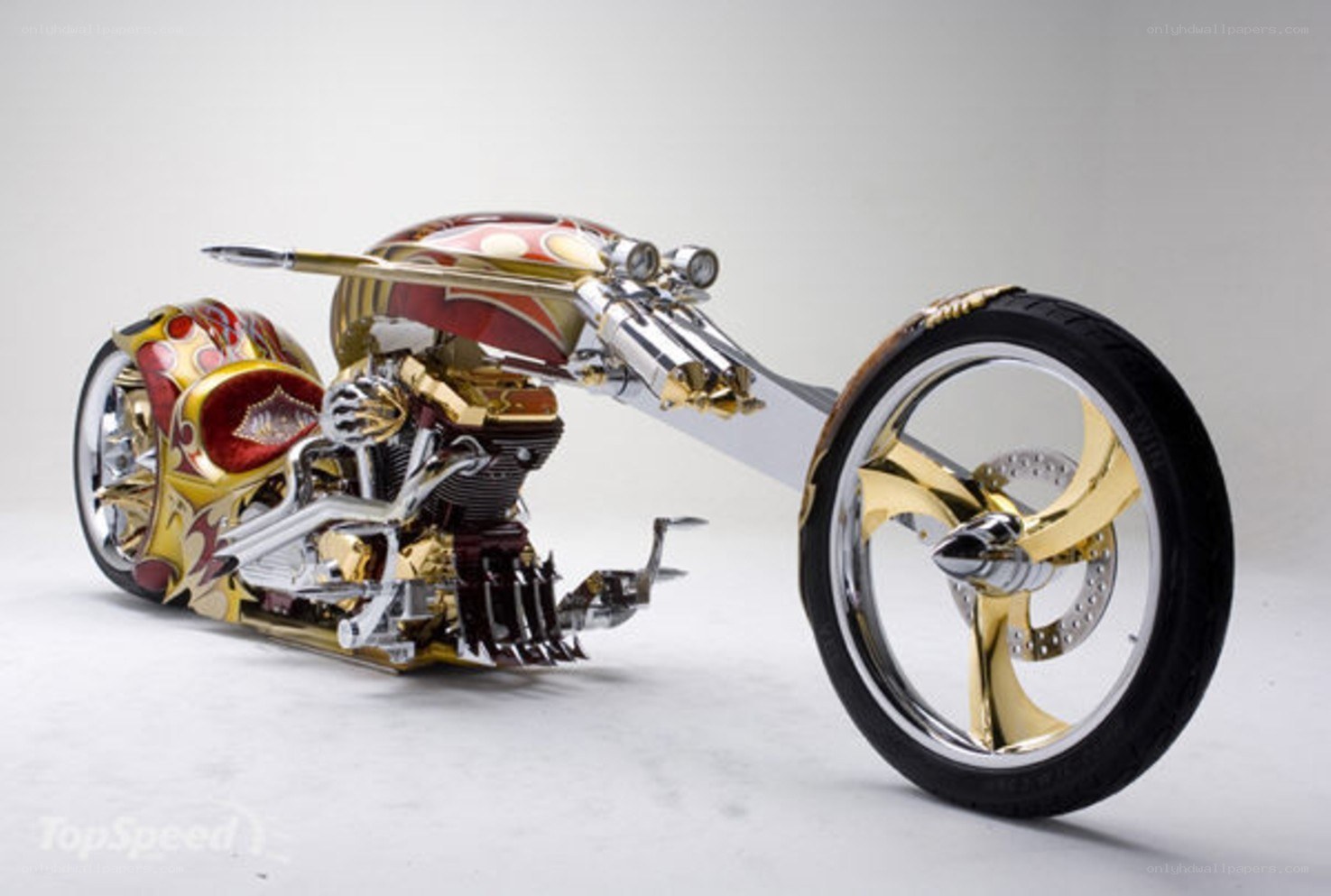 Gold custom chopper motorcycle