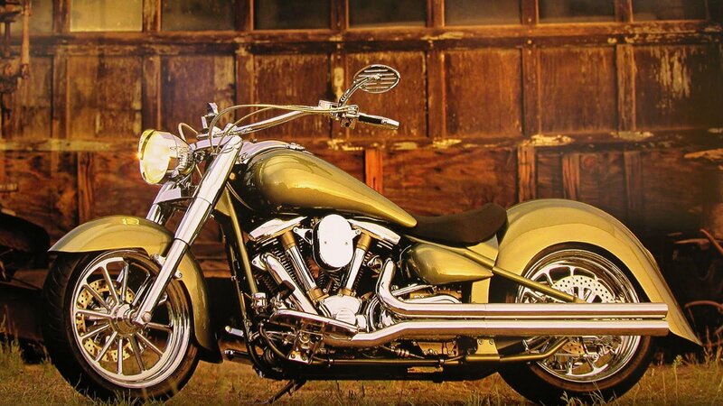 Gold Custom Motorcycle — Dramatic
