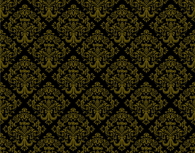 gold damask pattern with tribe text