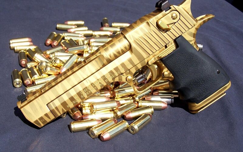 Gold Desert Eagle Pistol — Dramatic