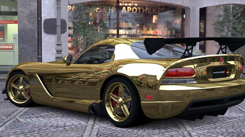 gold dodge viper sports car