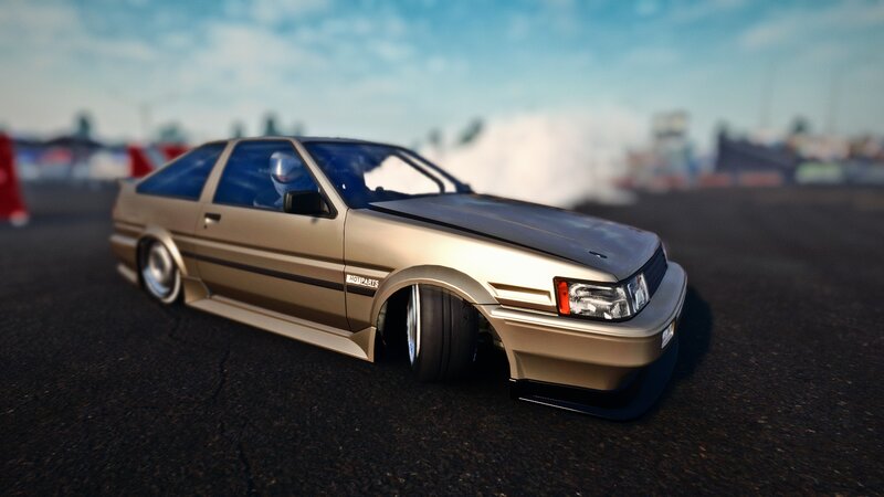 Gold Drift Car — Dynamic, Afternoon