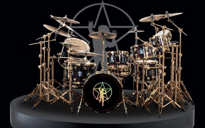 gold drum set with pentagram