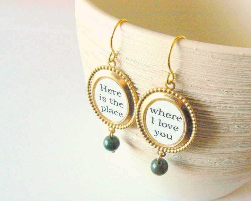 Gold Earrings with Text