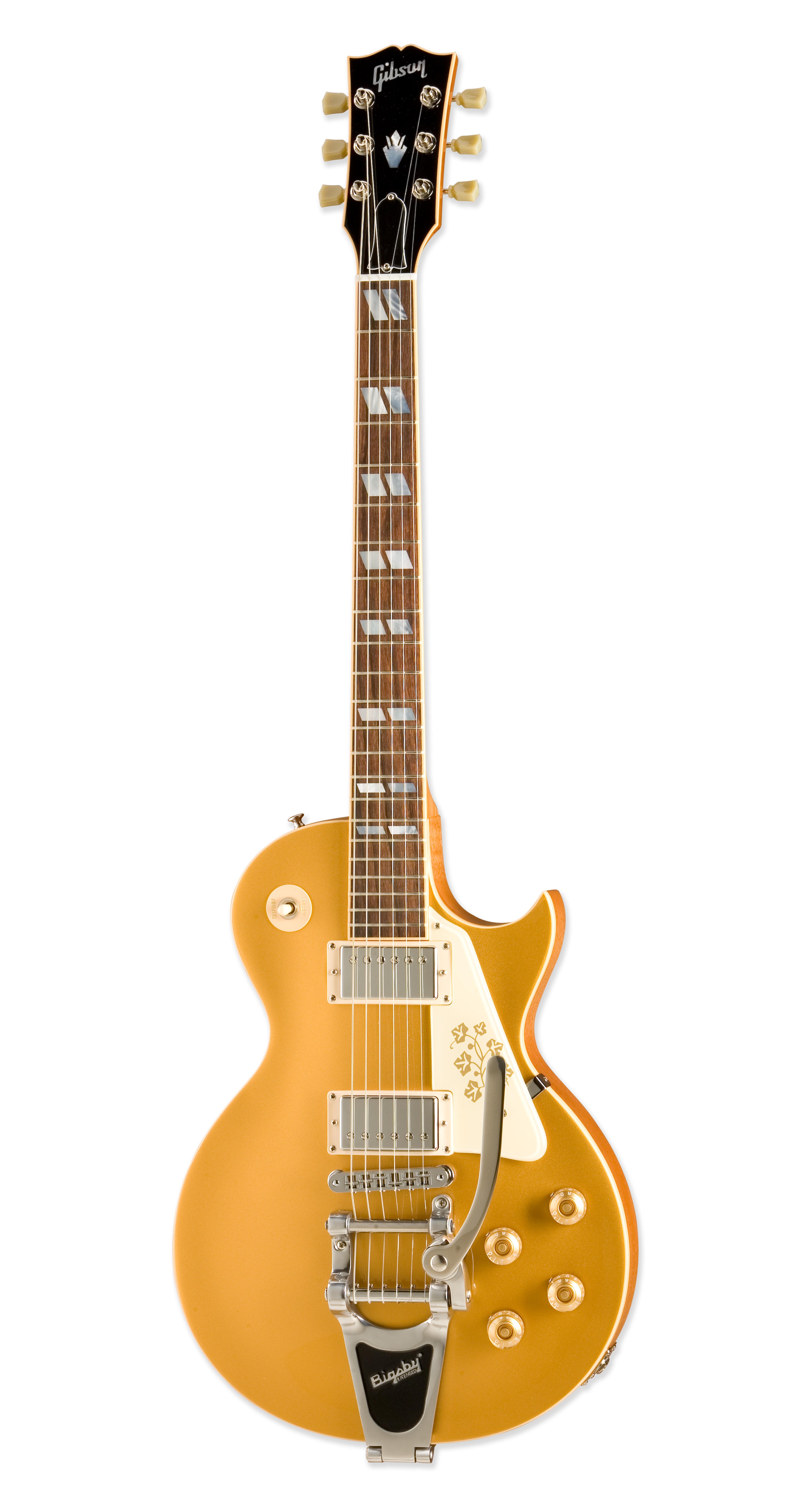 gold electric guitar