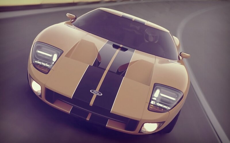 gold Ford GT sports car