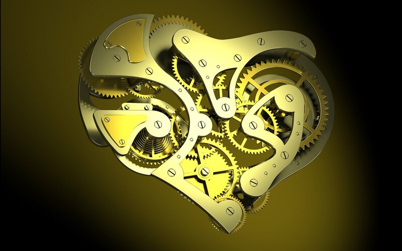 Gold Gears in Heart Shape