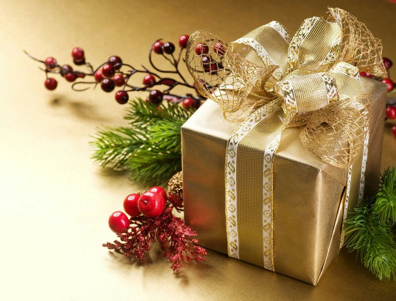 Gold Gift Box with Bow — Festive