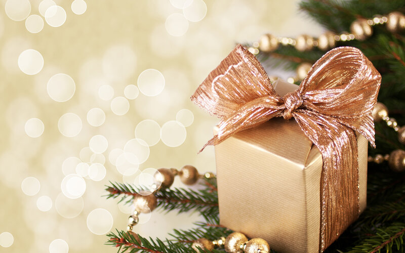 Gold Gift Box with Bow — Festive, Winter