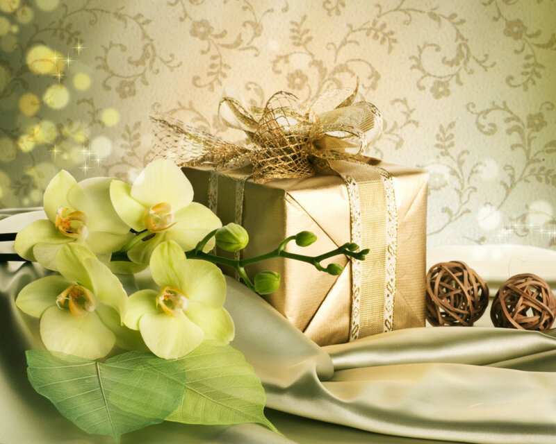 Gold Gift Box with Orchids