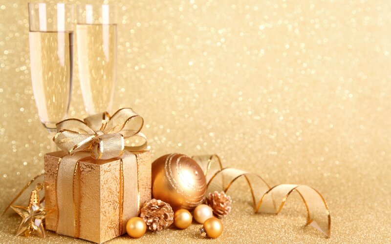 Gold Gift Box with Ornaments