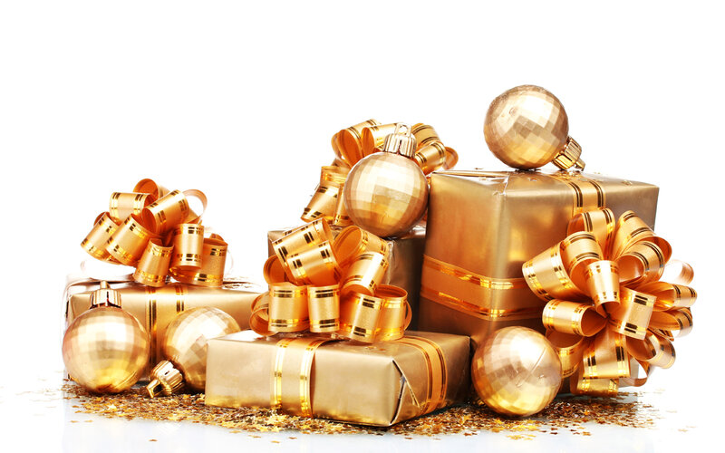 Gold Gift Boxes and Ornaments — Festive