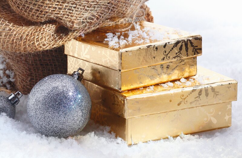 Gold Gift Boxes in Snow