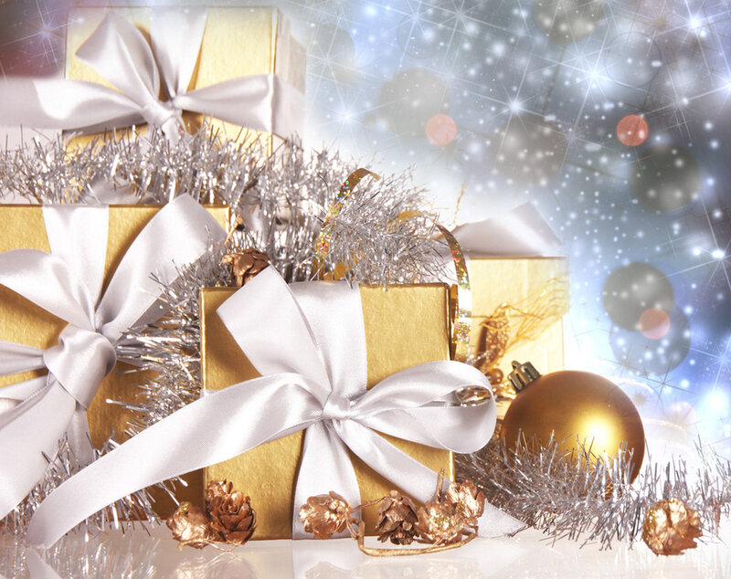 Gold Gift Boxes with Ribbons — Festive