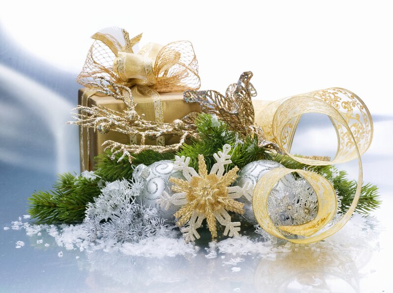 Gold Gift with Ornaments